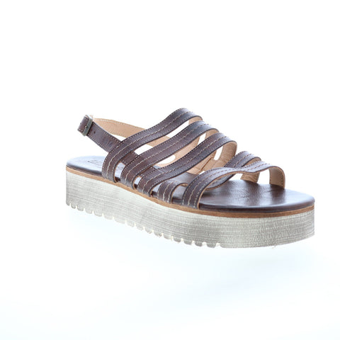 Bed Stu Ensley F395014 Womens Brown Leather Slip On Platform Sandals Shoes