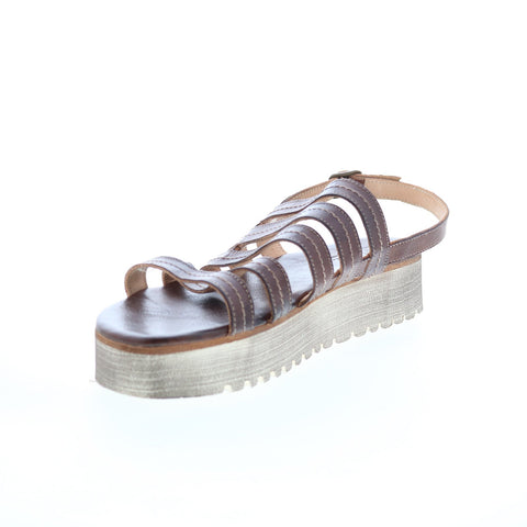 Bed Stu Ensley F395014 Womens Brown Leather Slip On Platform Sandals Shoes