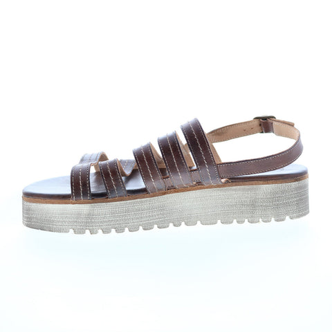 Bed Stu Ensley F395014 Womens Brown Leather Slip On Platform Sandals Shoes