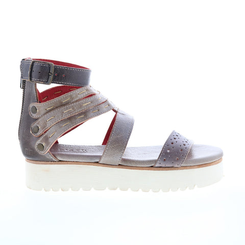 Bed Stu Artemia F395015 Womens Gray Leather Slip On Platform Sandals Shoes