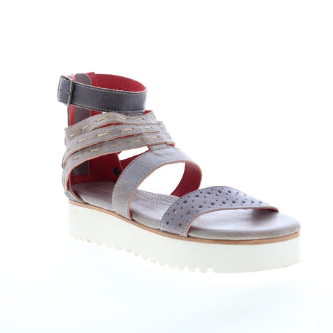 Bed Stu Artemia F395015 Womens Gray Leather Slip On Platform Sandals Shoes