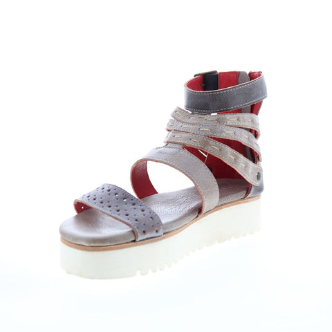 Bed Stu Artemia F395015 Womens Gray Leather Slip On Platform Sandals Shoes