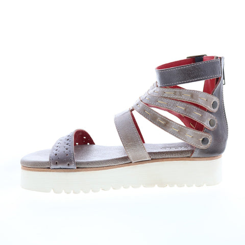 Bed Stu Artemia F395015 Womens Gray Leather Slip On Platform Sandals Shoes