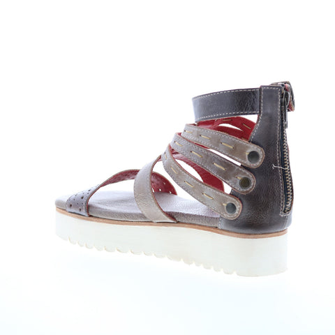 Bed Stu Artemia F395015 Womens Gray Leather Slip On Platform Sandals Shoes