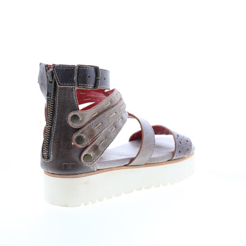 Bed Stu Artemia F395015 Womens Gray Leather Slip On Platform Sandals Shoes