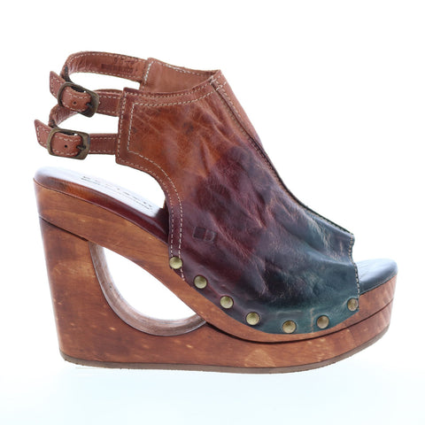 Bed Stu Imelda F399012 Womens Brown Leather Hook & Loop Wedges Heels Shoes