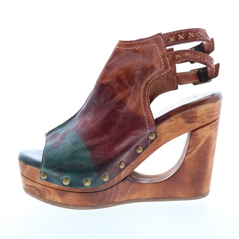 Bed Stu Imelda F399012 Womens Brown Leather Hook & Loop Wedges Heels Shoes