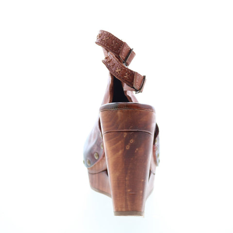 Bed Stu Imelda F399012 Womens Brown Leather Hook & Loop Wedges Heels Shoes