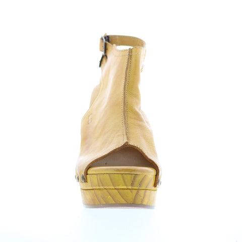 Bed Stu Imelda F399012 Womens Yellow Leather Hook & Loop Wedges Heels Shoes