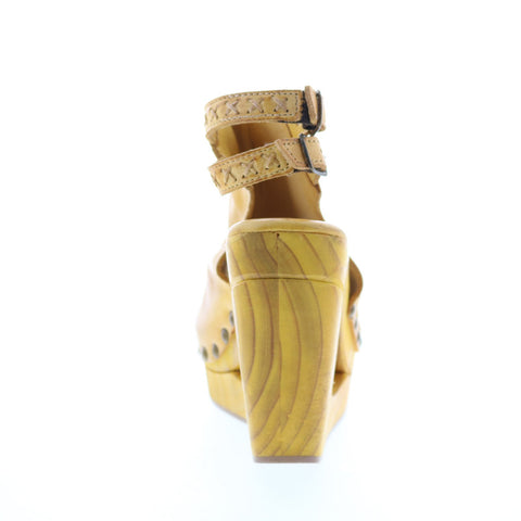 Bed Stu Imelda F399012 Womens Yellow Leather Hook & Loop Wedges Heels Shoes