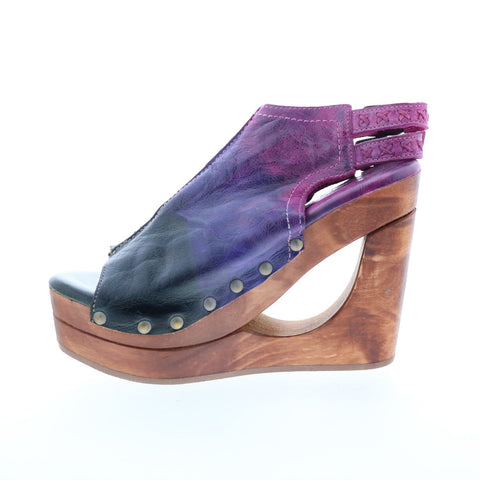Bed Stu Imelda F399012 Womens Purple Leather Hook & Loop Wedges Heels Shoes
