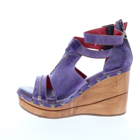 Bed Stu Princess F399029 Womens Purple Leather Zipper Wedges Heels Shoes