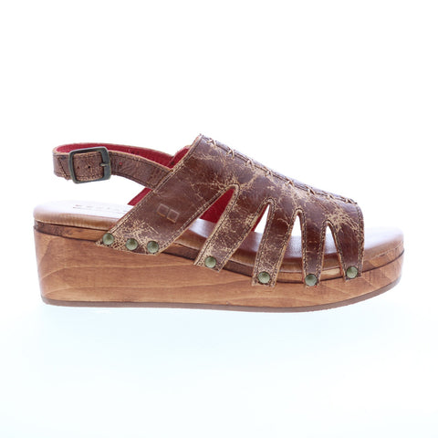 Bed Stu Robin F399045 Womens Brown Leather Hook & Loop Wedges Sandals Shoes