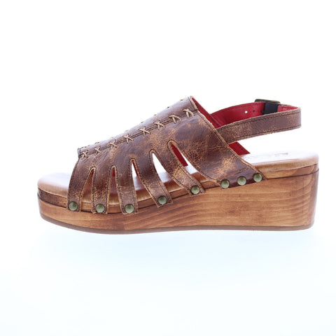 Bed Stu Robin F399045 Womens Brown Leather Hook & Loop Wedges Sandals Shoes