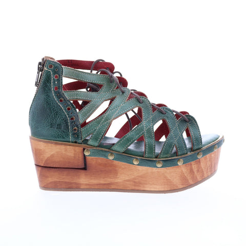 Bed Stu Shirin F399046 Womens Green Leather Zipper Platforms Sandals Shoes