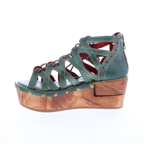 Bed Stu Shirin F399046 Womens Green Leather Zipper Platforms Sandals Shoes