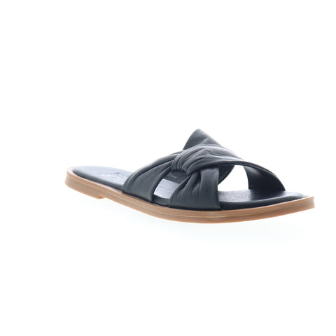 Miz Mooz Fabio Womens Black Leather Slip On Slides Sandals Shoes