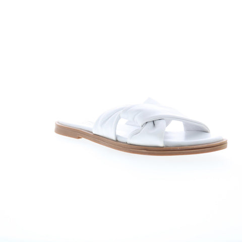 Miz Mooz Fabio Womens White Leather Slip On Slides Sandals Shoes