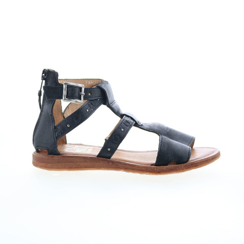 Miz Mooz Fabiola Womens Black Leather Hook & Loop Strap Sandals Shoes