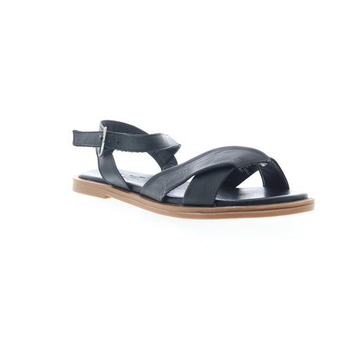 Miz Mooz Fallyn Womens Black Leather Hook & Loop Strap Sandals Shoes