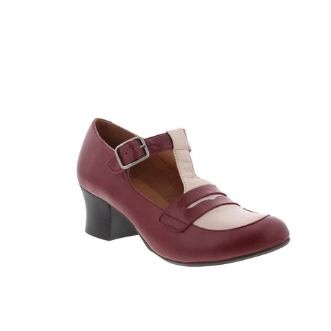 Miz Mooz Fancie Womens Red Leather Hook & Loop Strap Heels Shoes