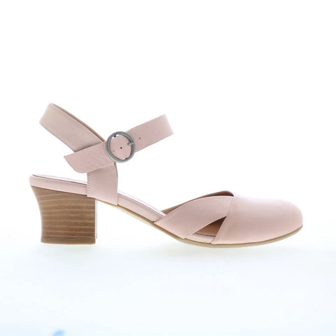 Miz Mooz Farah Womens Pink Leather Hook & Loop Heeled Sandals Shoes