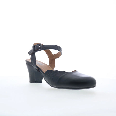 Miz Mooz Faren Womens Black Leather Hook & Loop Heeled Sandals Shoes