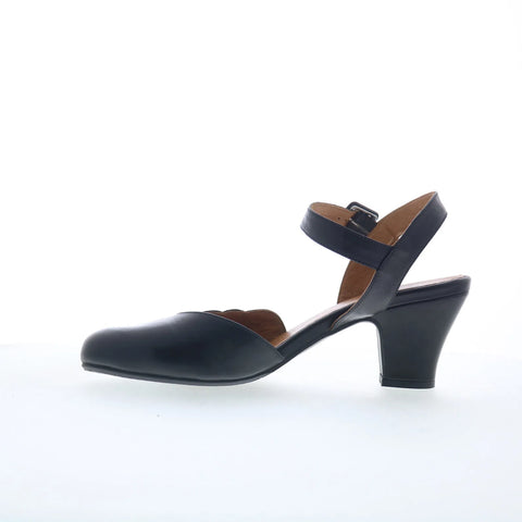 Miz Mooz Faren Womens Black Leather Hook & Loop Heeled Sandals Shoes