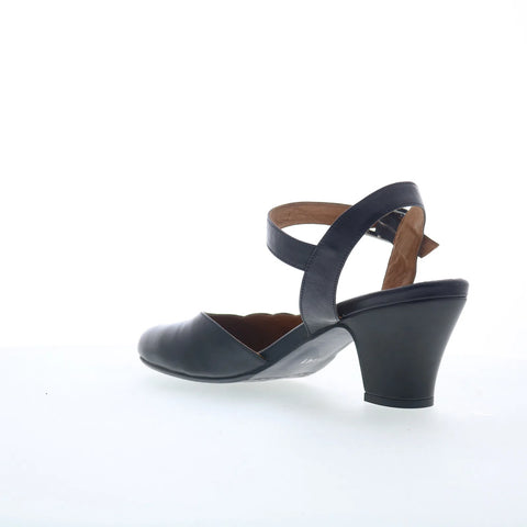 Miz Mooz Faren Womens Black Leather Hook & Loop Heeled Sandals Shoes