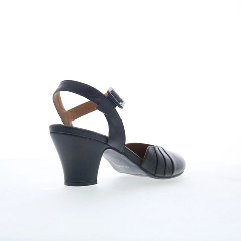 Miz Mooz Faren Womens Black Leather Hook & Loop Heeled Sandals Shoes