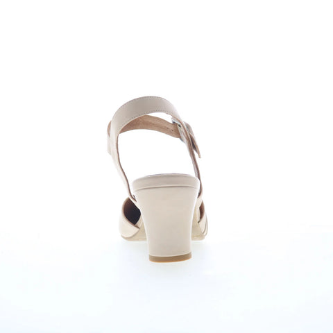 Miz Mooz Faren Womens Beige Leather Hook & Loop Heeled Sandals Shoes