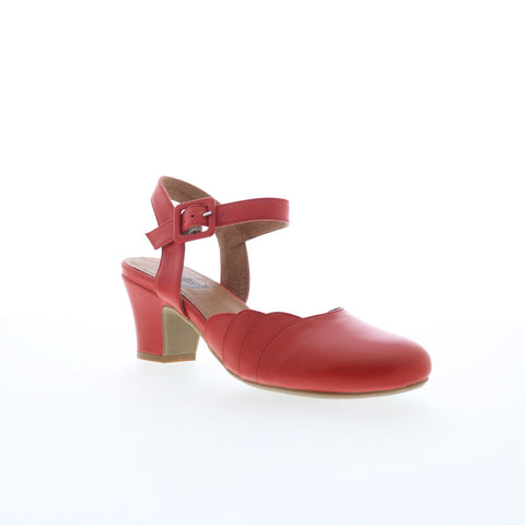 Miz Mooz Faren Womens Red Leather Hook & Loop Strap Heels Shoes