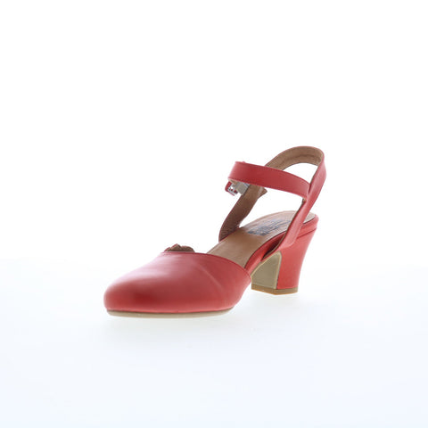 Miz Mooz Faren Womens Red Leather Hook & Loop Strap Heels Shoes