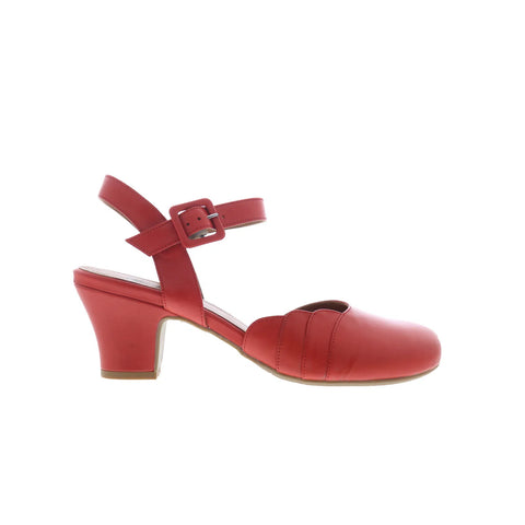 Miz Mooz Faren Womens Red Leather Hook & Loop Strap Heels Shoes