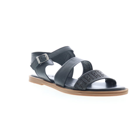 Miz Mooz Fatima Womens Black Leather Hook & Loop Strap Sandals Shoes