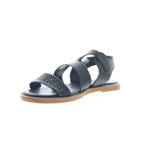 Miz Mooz Fatima Womens Black Leather Hook & Loop Strap Sandals Shoes