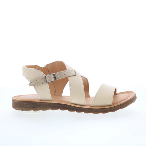 Miz Mooz Fawna Womens Beige Leather Zipper Strap Sandals Shoes