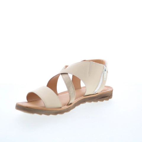 Miz Mooz Fawna Womens Beige Leather Zipper Strap Sandals Shoes