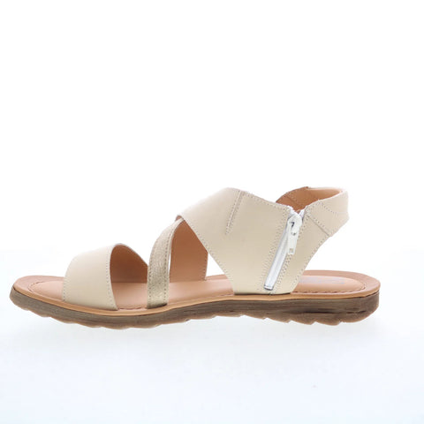 Miz Mooz Fawna Womens Beige Leather Zipper Strap Sandals Shoes