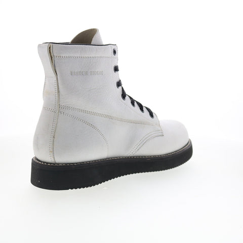 Broken Homme James Boot FB12002 Mens White Leather Casual Dress Boots
