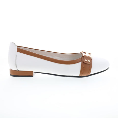 David Tate Feisty Womens White Narrow Leather Slip On Ballet Flats Shoes