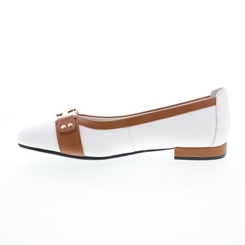 David Tate Feisty Womens White Narrow Leather Slip On Ballet Flats Shoes