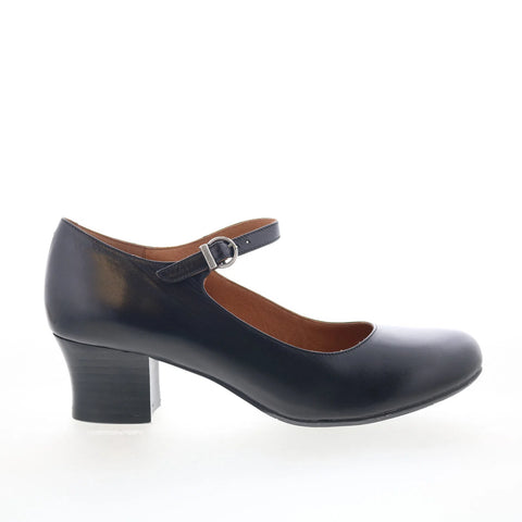 Miz Mooz Felicitie Womens Black Leather Hook & Loop Pumps Heels Shoes