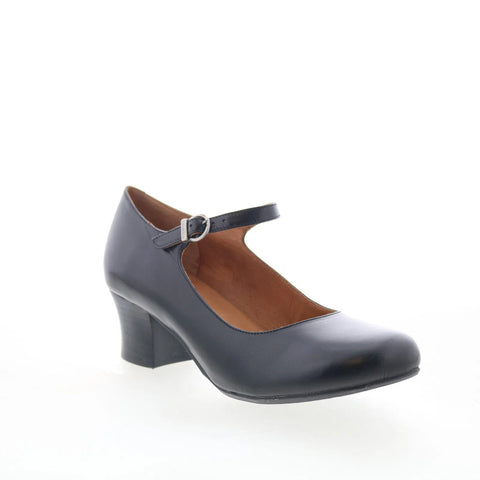 Miz Mooz Felicitie Womens Black Leather Hook & Loop Pumps Heels Shoes