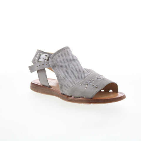 Miz Mooz Fifi Womens Gray Leather Hook & Loop Strap Sandals Shoes