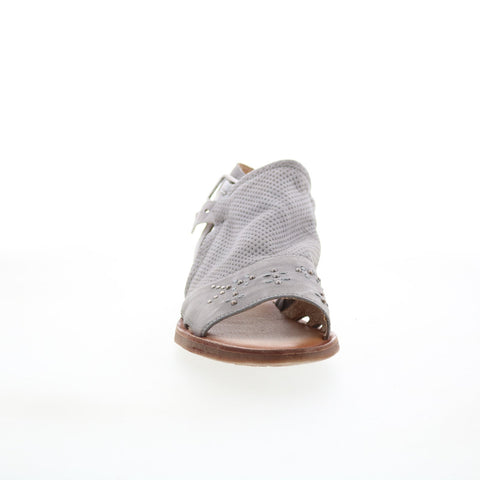 Miz Mooz Fifi Womens Gray Leather Hook & Loop Strap Sandals Shoes