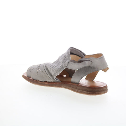 Miz Mooz Fifi Womens Gray Leather Hook & Loop Strap Sandals Shoes