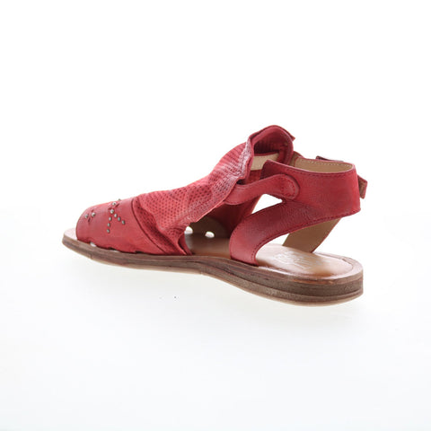 Miz Mooz Fifi Womens Red Leather Hook & Loop Strap Sandals Shoes