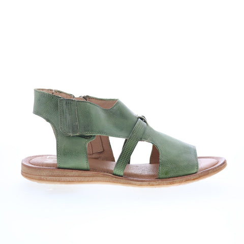 Miz Mooz Finnley Womens Green Leather Zipper Strap Sandals Shoes