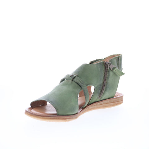Miz Mooz Finnley Womens Green Leather Zipper Strap Sandals Shoes